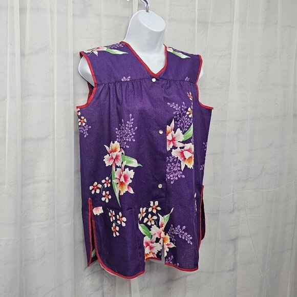 Vintage Purple Red Floral Tank Pearl Snap Retro Boho Hippie M - Picture 5 of 11
